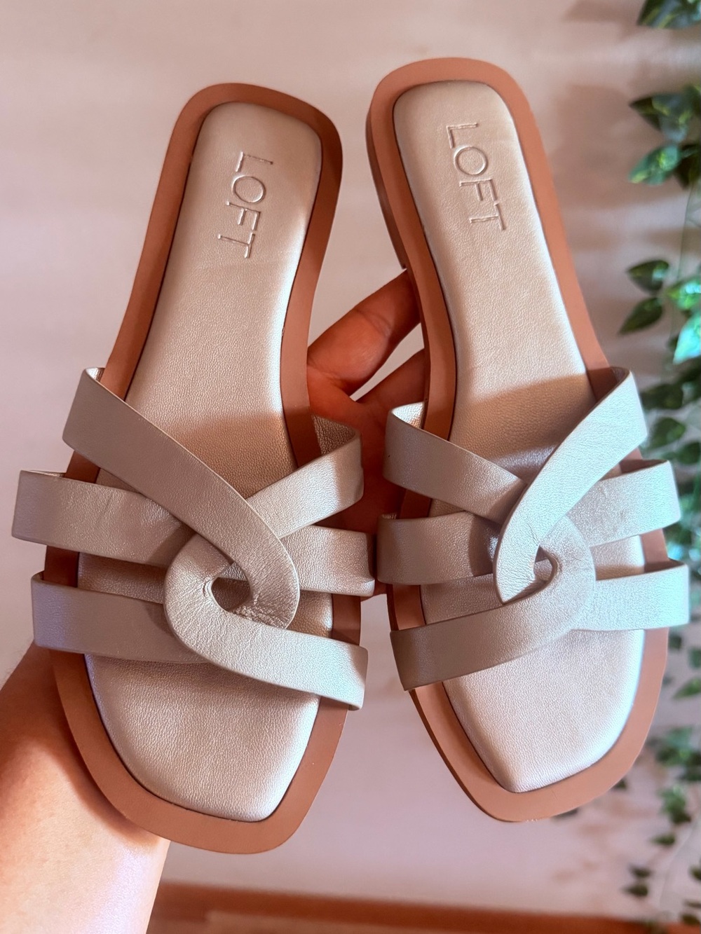 LOFT Cream Knotted Slide Sandals